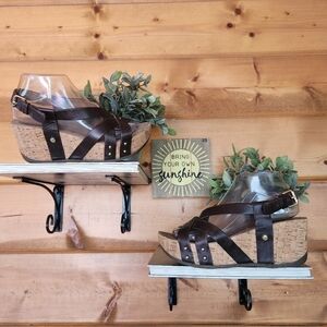 Bussola Formentera Fay Olimpia Tobacco Brown Leather Platform Strap Sandal Sz 39